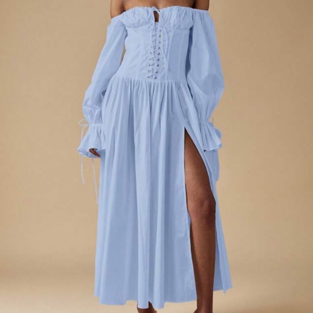 MISSGUIDED Corset Style Off Shoulder Maxi Dress With Balloon Sleeves Lace Up